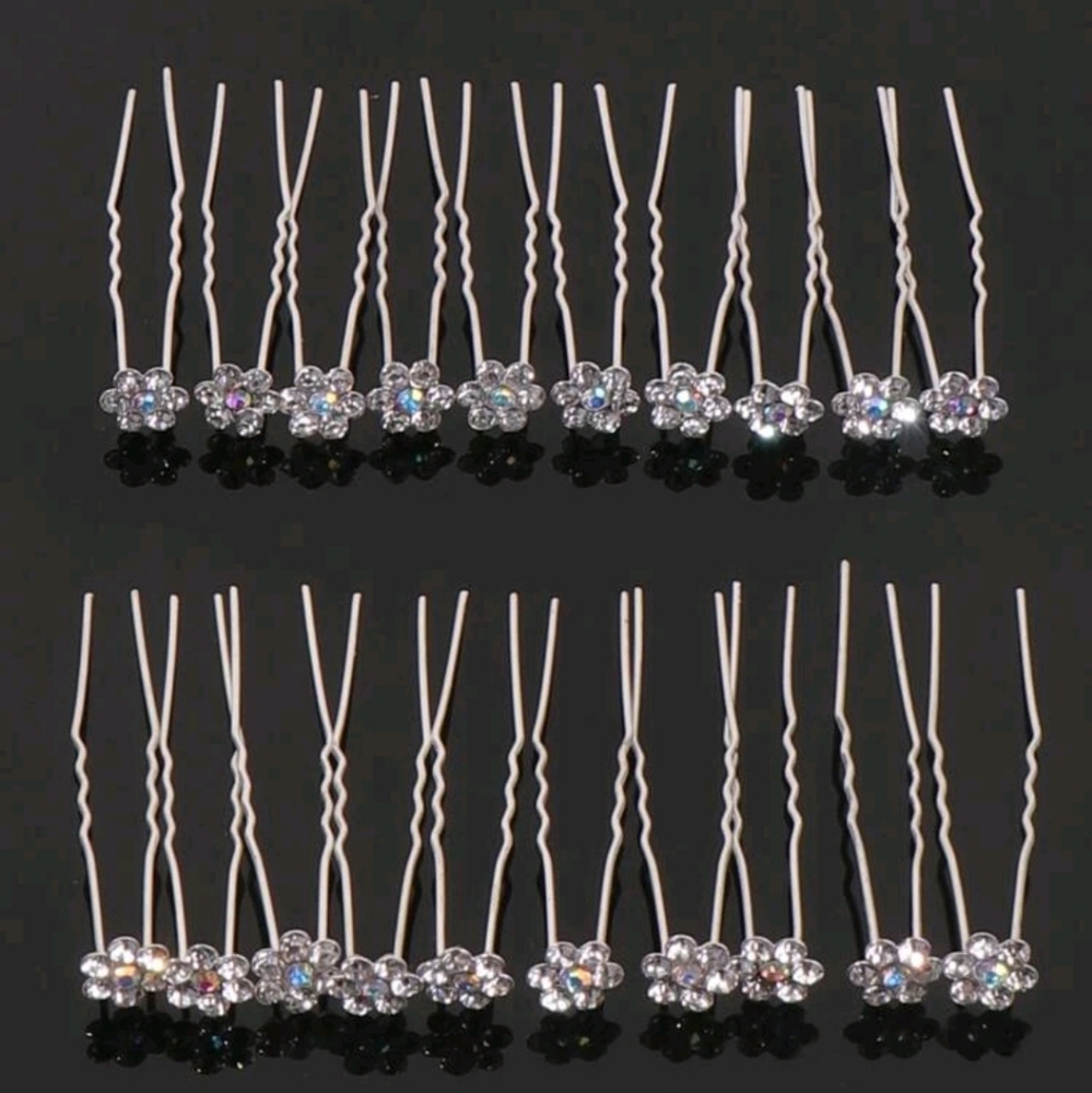 SET 10 Rhinestone Flower Hairpins
